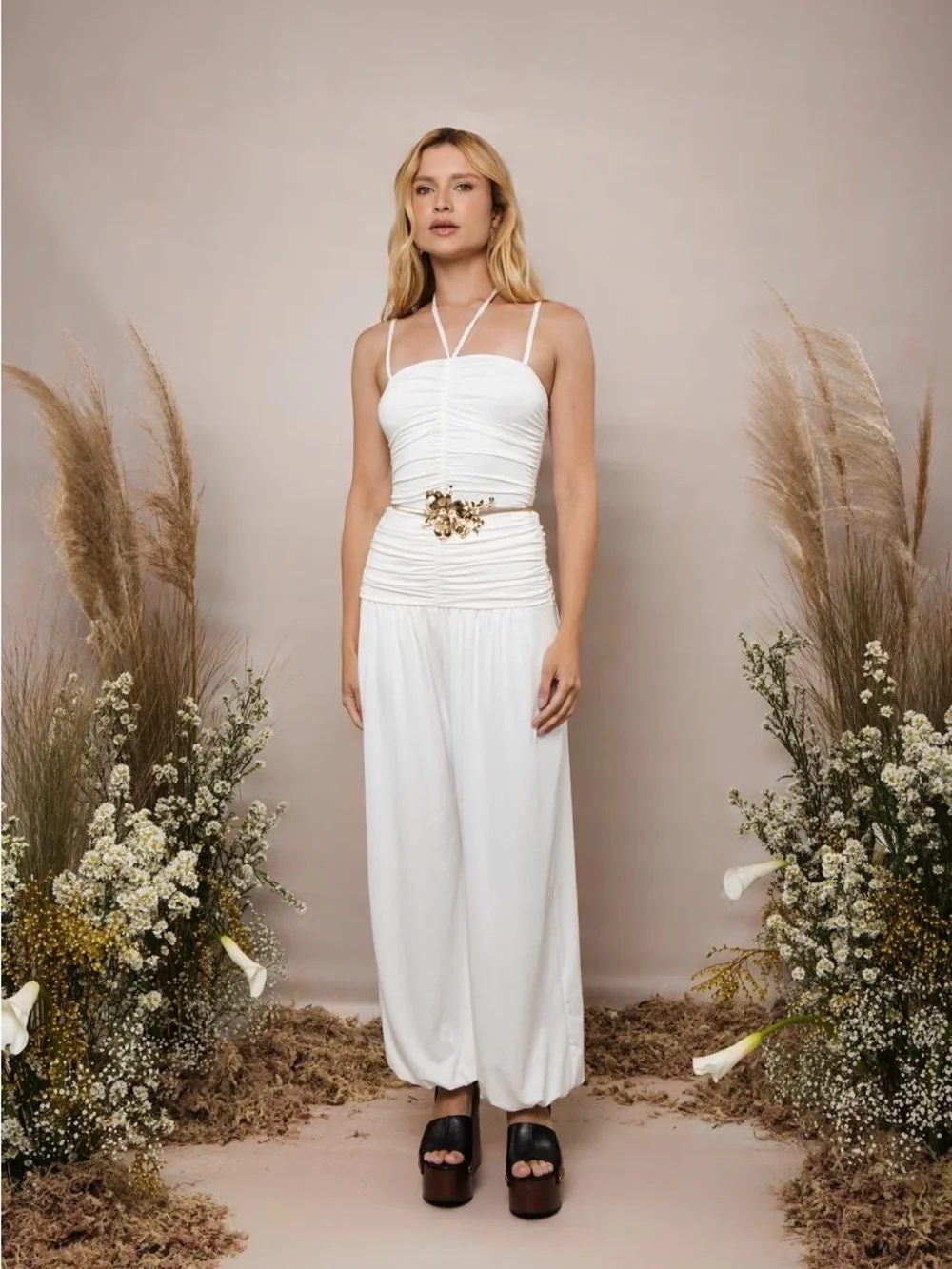 Patique White Ruched jersey pants